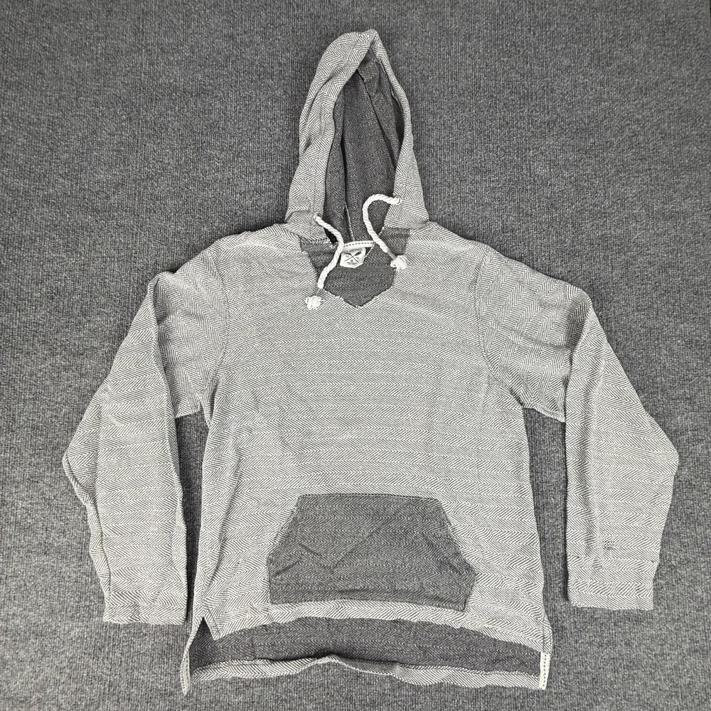 U.S. Vintage Hoodie Mens Medium Gray Herringbone V Neck Kangaroo Pocket Pullover